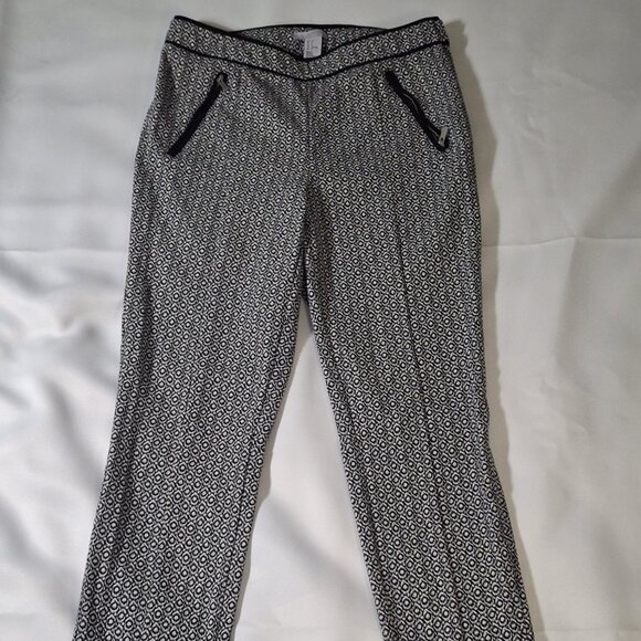 H&M Ankle Slim Pants Size 8 Stretch Black & White Geometric Print Side Zipper - Picture 3 of 15